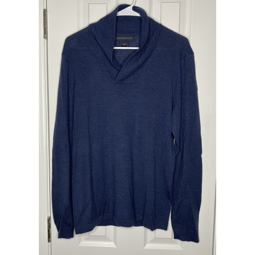 John Varvatos Men's‎ Luxe Wool Blend Shawl Collar Pullover Sweater Blue Size Med